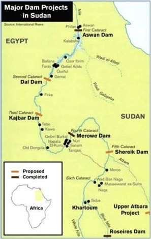 Les principaux projets de barrages au Soudan (source : international rivers) 